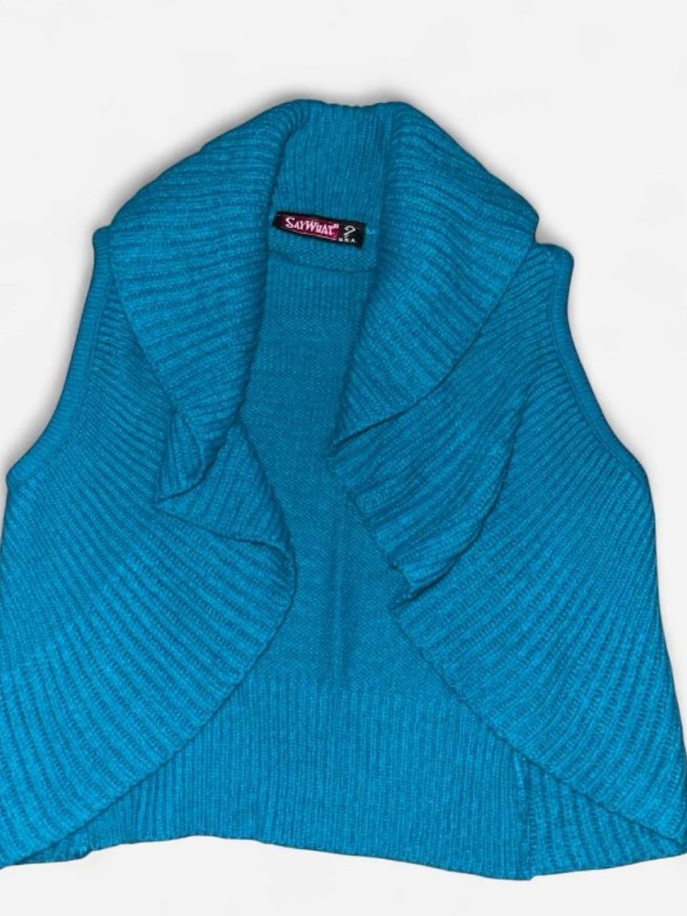 Say What? Bright Teal Ribbed Open-Front Sweater Shrug